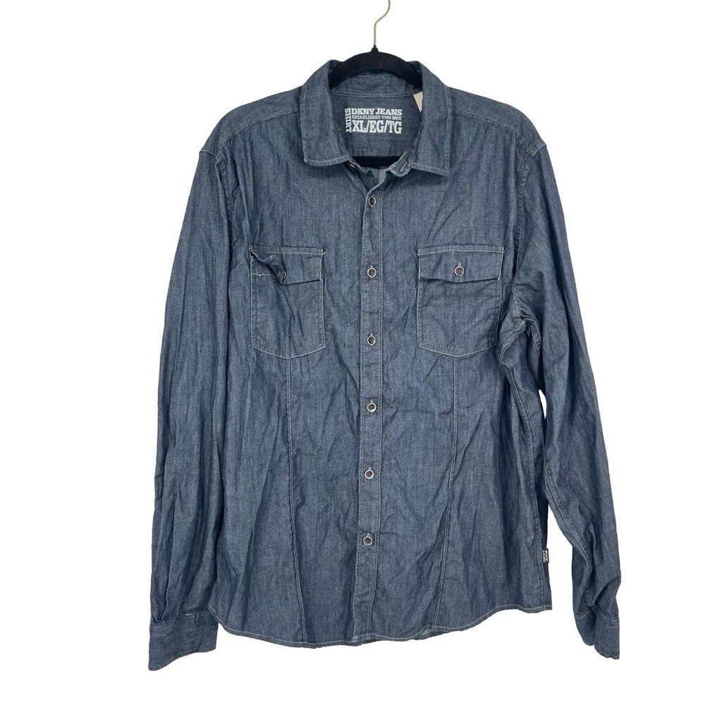 DKNY Jeans Mens XL Chambray Denim Shirt Button Up Western Workwear NWT